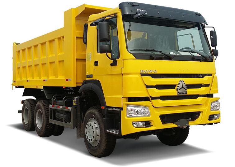 Yellow HOWO dump truck for construction material transport